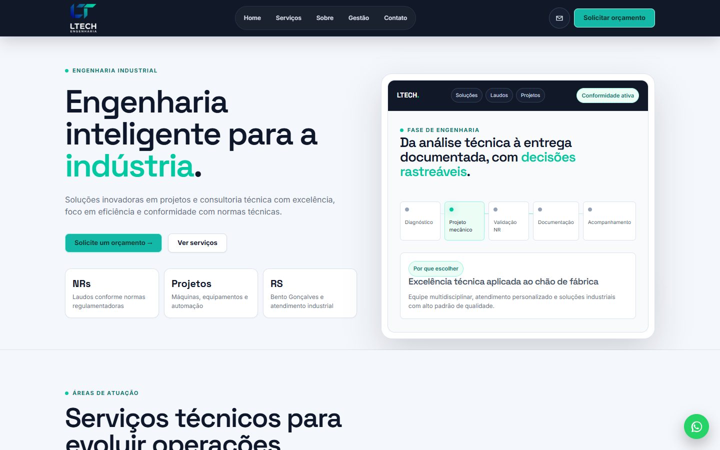 Página inicial do site LTech Engenharia