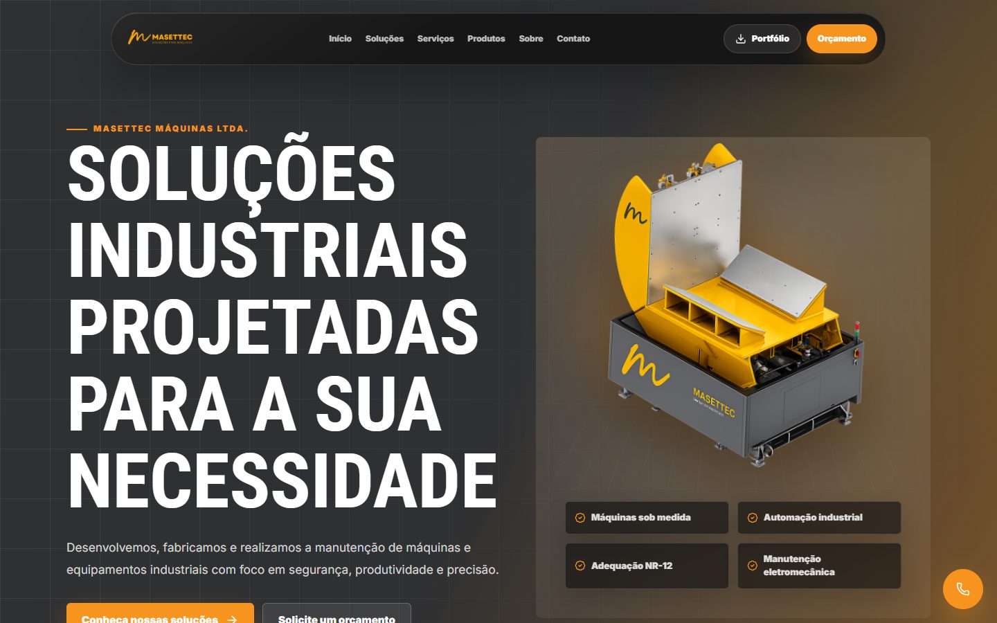 Página inicial do site Masettec Máquinas