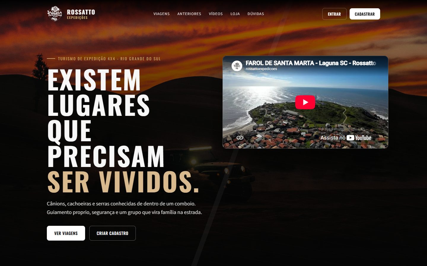 Página inicial do site Rossatto Expedições